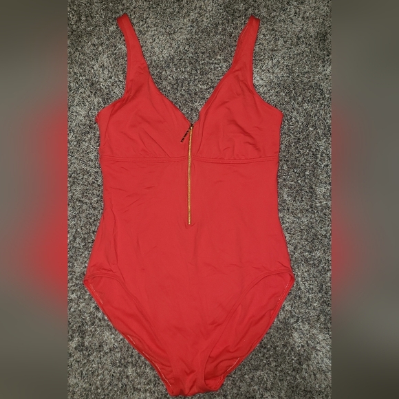 Lauren Ralph Lauren| Gold Zipper Closure One-Piece Swimsuit - Picture 1 of 7
